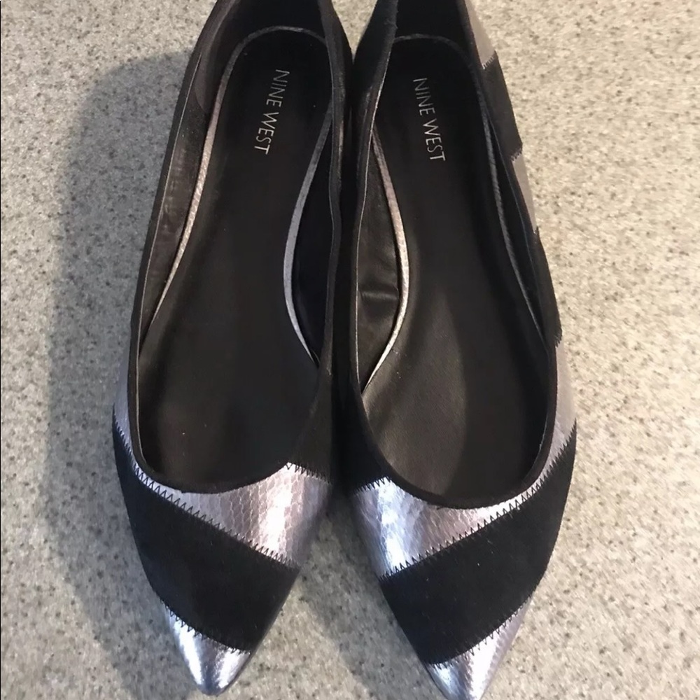 Nine West Womens Ballet Flat Pewter/Black Sz 10.5M